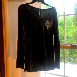 Medium stone wash, embellished long-sleeve tshirt